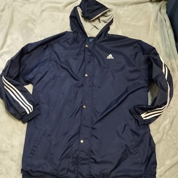 vintage adidas jacket Mens Size 2XL Navy Zip Button Parka - Picture 1 of 15